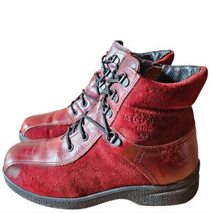 Saute Mouton Riley Suede Leather Boho Fall Winter Women's Ankle Boots Red  Sz 38